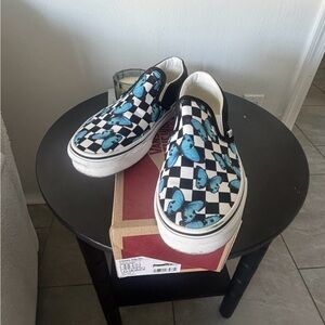 Vans Black and Blue Checkered Slip-On Sneakers
